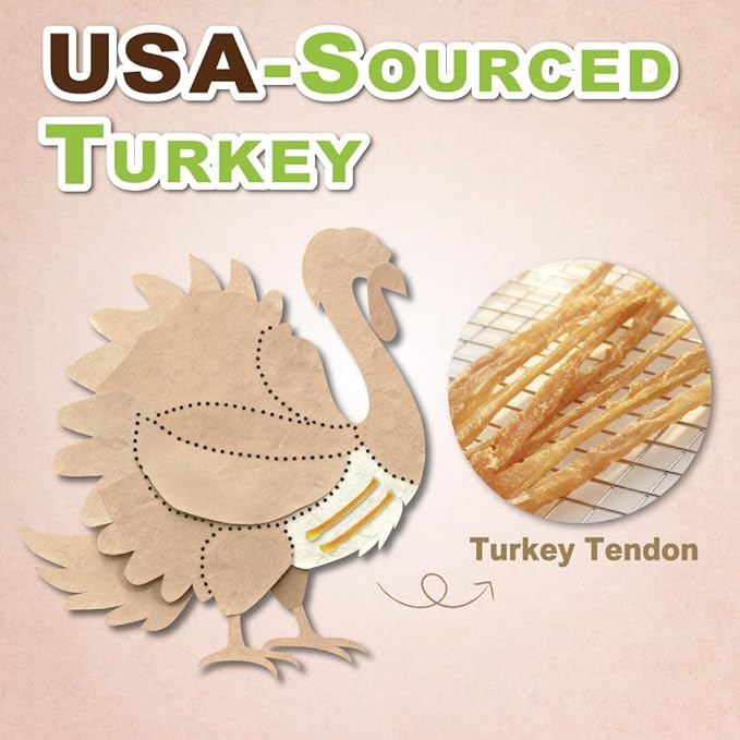A Freschi srl Turkey Tendons for Dogs, Long-Lasting, Hypoallergenic Rawhide Alternative, Human Grade, Healthy Puppy Chews, Natural Dog Treats for Small Dogs, Strips, 10oz Pack