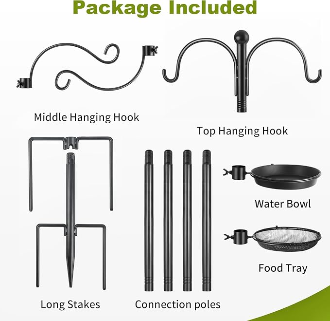 Bird Feeder Poles, Bird Feeding Station with Water Bowl and Birds Seed Tray, 88 Inch Shepherds Hooks for Outdoor Heavy Duty, 1-Inch Dia Humming Birds Feeder Stand Hanger Post with 4 Hooks