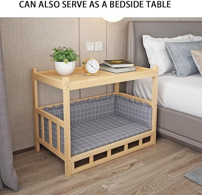 Dog Bed Wood Platform, Elevated Pet Cushion Bed(No Bedding), Dog Bed Frame with Upper Storage Space, Floor Standing Pet Furniture(47.2 X 23.6 X 27.6IN)