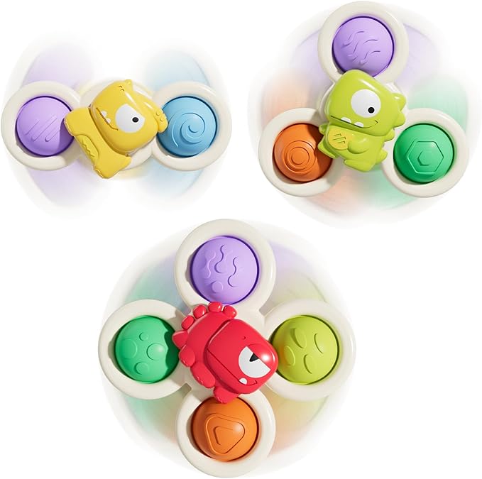 ALASOU 3PCS Pop Suction Cup Spinner Toys for 1 Year Old Boy Girl|Novelty Spinning Tops Toddler Toys Age 1-2|Sensory Baby Bath Toy for Toddlers 1-3|12 18 Months Boy Birthday Gift for Infant