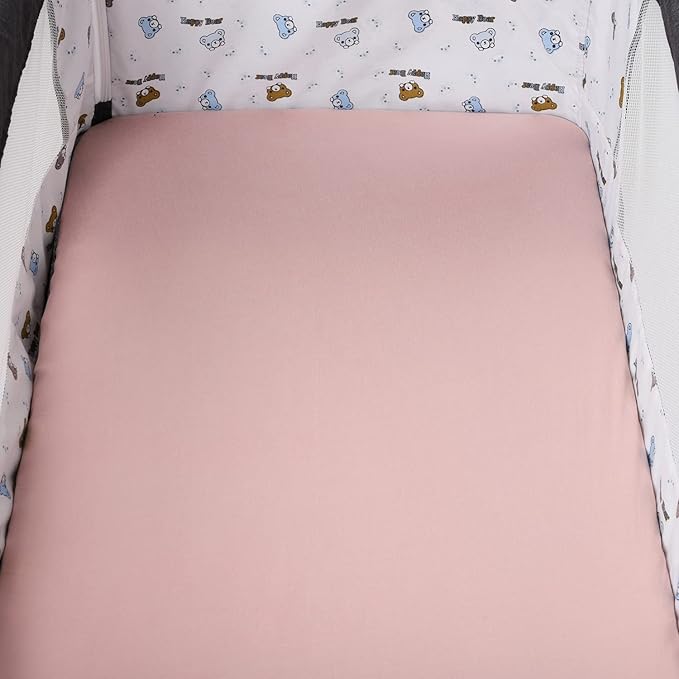 Pack n Play Sheet Stretchy Fitted Portable Mini Crib Sheets Set 3 Pack,Playard Sheets Convertible Playard Mattress Cover,Ultra Soft Jersey Material,Floral,Grey Rabbit & Pink