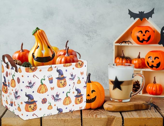 HIYAGON Rectangular Halloween Basket Trick or Treat Basket for Kids Boys and Girls Pumpkin Candy Box for Halloween Parties Cute Storage Bin Organizer Box Room Decor(Pumpkin)