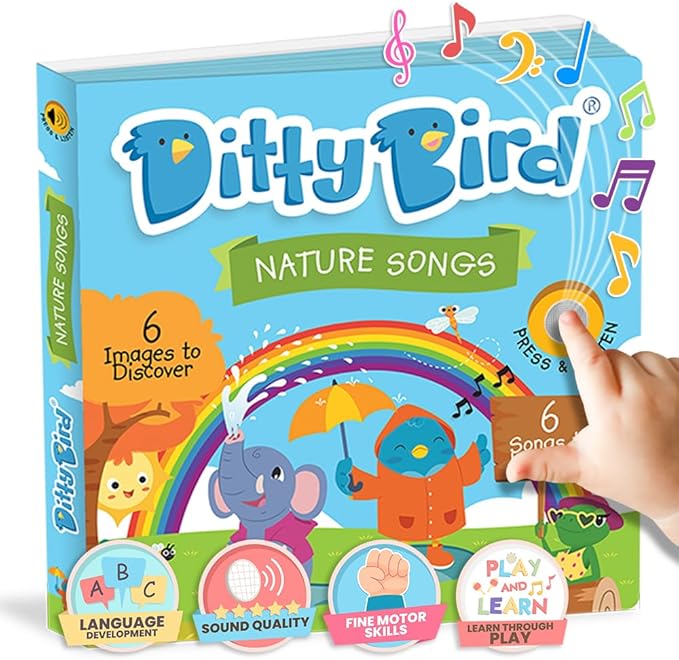 Ditty Bird Musical Books for Toddlers | Fun Children's Nursery Rhyme Book | Rain, Rain, Go Away Book with Sound | Interactive Toddler Books for 1 Year Old to 3 Year Olds | Sturdy Baby Sound Books