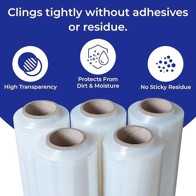 Rosmonde 128 Pack Bulk Plastic Wrap, 18" x 1500 ft Shrink Wrap for High Volume Daily Shipping, 80 Gauge Thick Pallet Wrap for Warehouse & Moving Companies, Bulk Stretch Wrap Roll for Pallet Wrapping