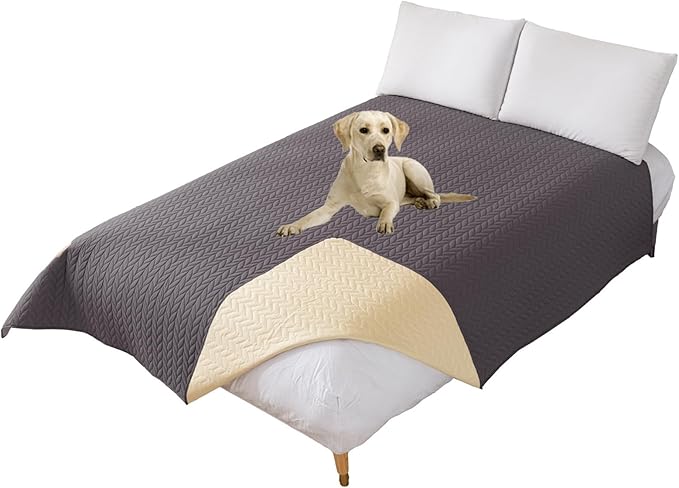 GIBZ Waterproof Dog Bed Cover Anti Slip Pet Furniture Protector Washable Blanket Large Soft Quilted Mat, Dark Grey, 130x210cm