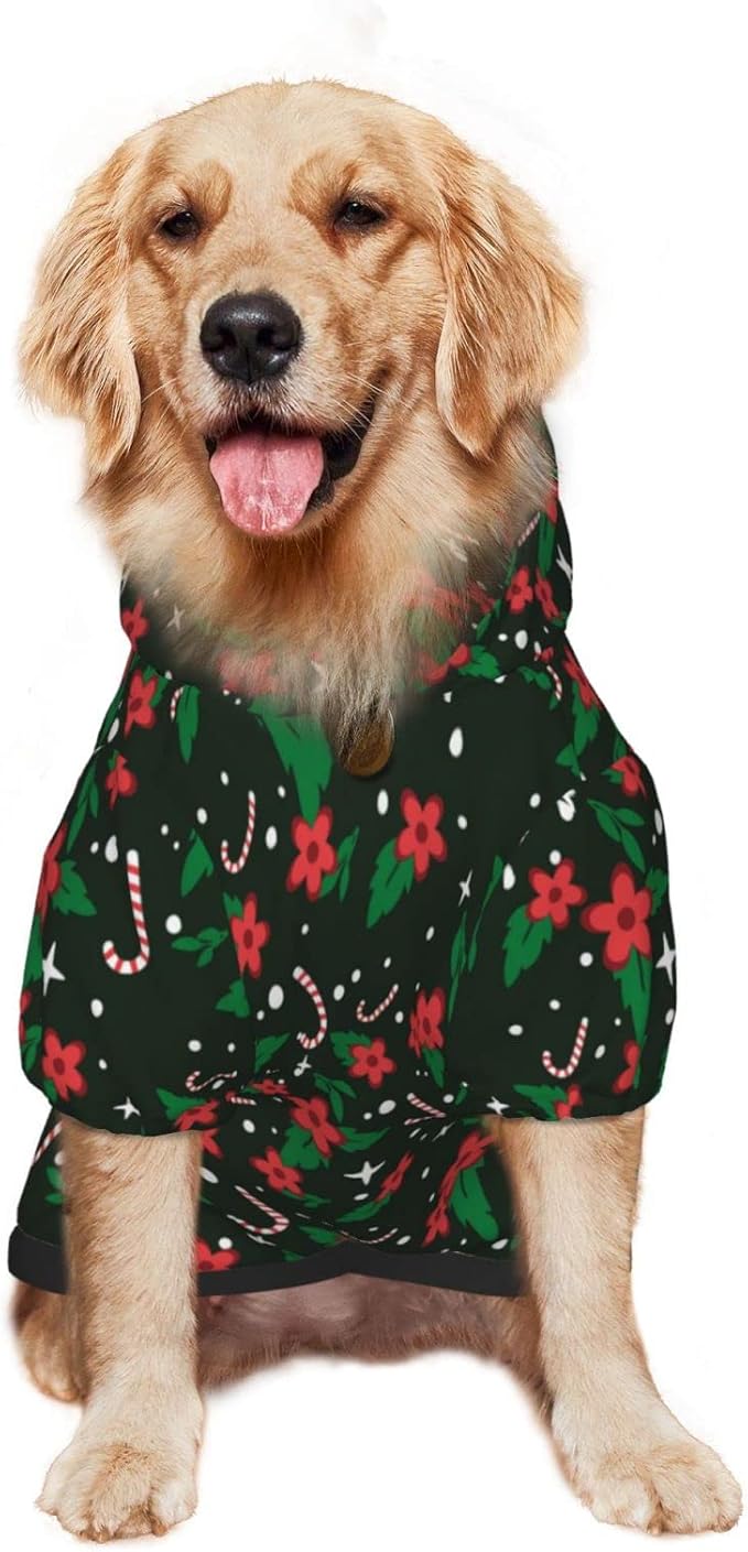 Black Candy Cane Hoodie,Christmas Cosplay Dog Clothes with Pocket and Hat Winter Clothes Sweaters X-Small