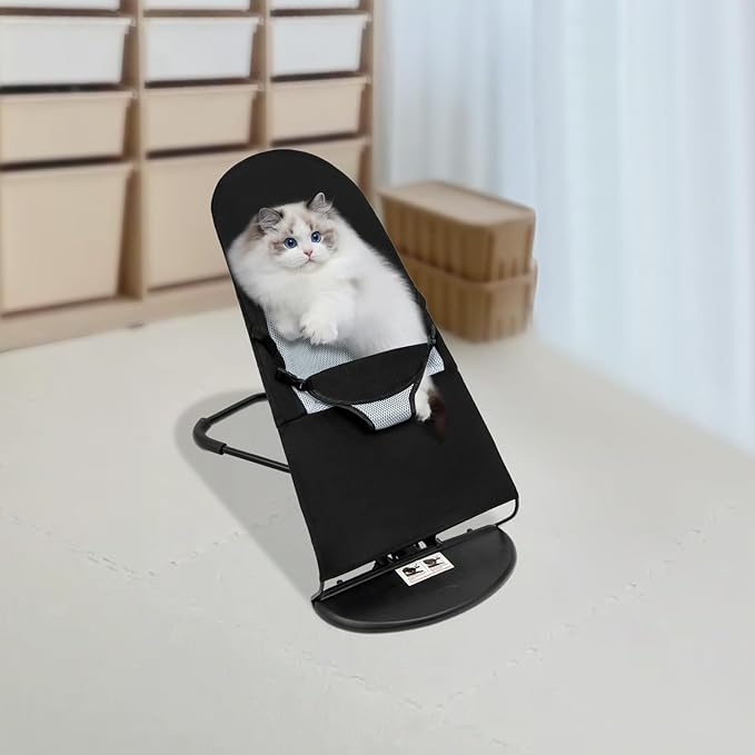 Pet Dog Cat Rocking Chair, Portable Foldable Pet Rocker Bed 3-Level Height Adjustable Small Pet Rocker Summer Breathable Pet Rocker Sofa Bed Dog Cats Rocker Beds for Pets Under 33lbs Black