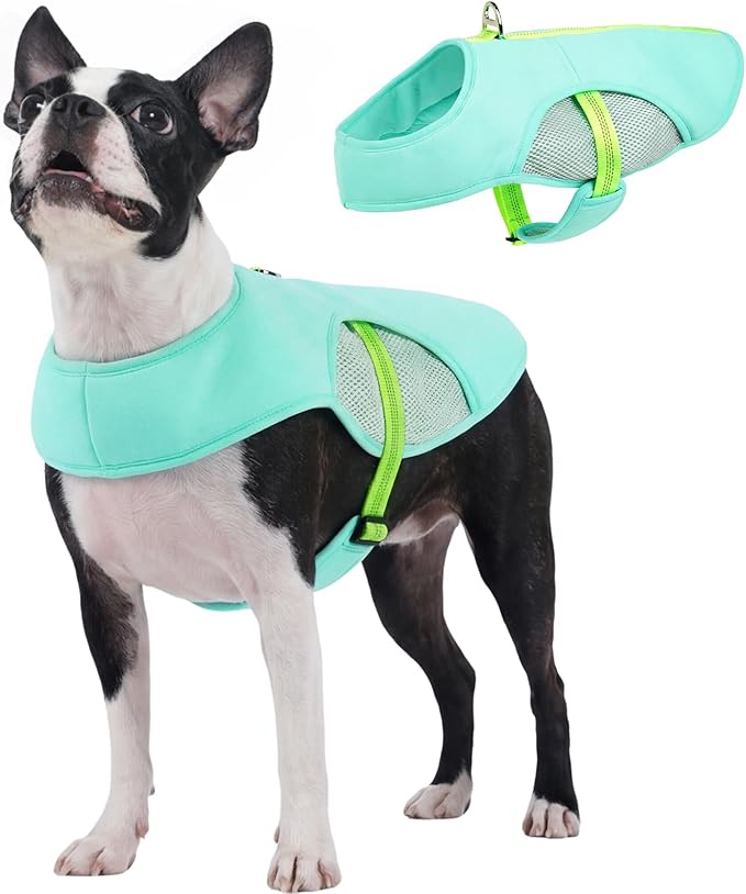IECOii Reflective Dog Cooling Vest for Hot Weather, Soft Cooling Jacket Summer Dog Cooler Shirt with Leash Ring, Breathable Pet Cool Harness for Outdoor Walking, Hiking, Beach, Turquoise, Size L