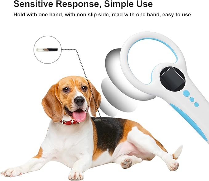 Pet Microchip Reader with Dual Frequency 134.2KHZ / 125KHZ, 100ms Recognition, 500 Record Storage, Handheld Pet ID Scanner for Animal Management