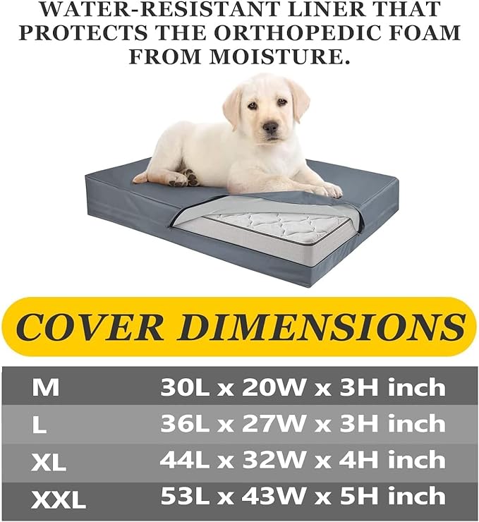 Dog Bed Covers 53L × 43W × 5H Inch Washable Grey Thickened Waterproof Oxford Fabric with Handles and Zipper Reusable Dog Bed Liner Cover for Large 110-125 Lbs Dog