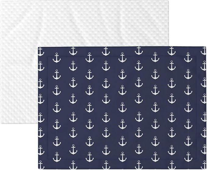 Pet Blanket for Car Rides Vet Visits, Nautical Anchor Navy, Two Sided Reversible Plush Design with Bumpy Dot Side Offers Comfort Home Piece On Go Travel