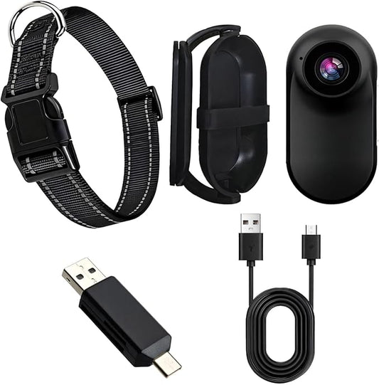 HD Pet Body Camera for Cats & Dogs, Mini 360° Collar Camera for Indoor/Outdoor, Adjustable Mount with OTG Adapter & USB Cable