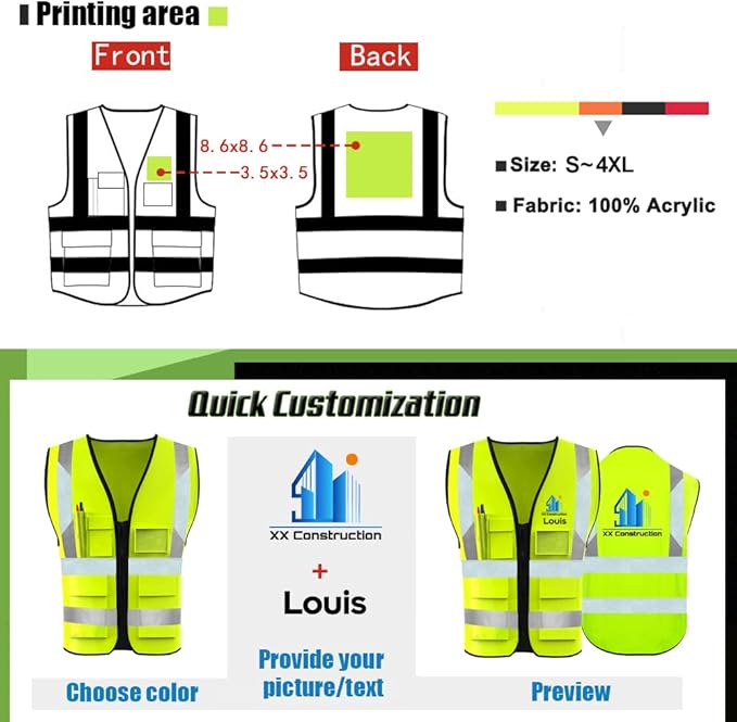 YOWESHOP High Visibility Safety Vest Custom Your Logo Protective Workwear 5 Pockets With Reflective Strips Outdoor Work Vest (L, Blue Black Luminous)