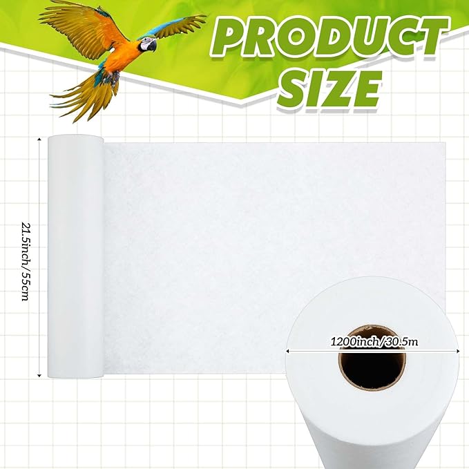 100 ft x 11 Inch Bird Cage Liner Disposable Cages Cushion Pad Mat Precut Absorbent Bird Cage Paper Large Parakeet Cage Liners Accessories for Pet Animal Bird Parrot (White)