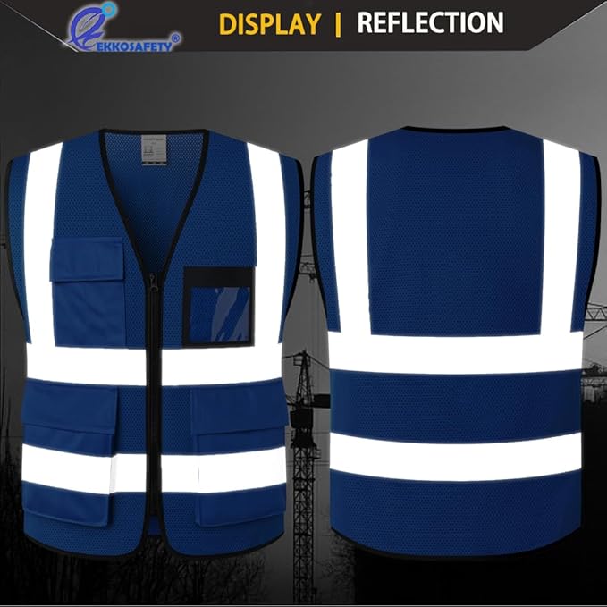 Hi Vis Reflective Safety Vest for Men Women Mesh High Visibility Vest with Pockets,Meets ANSI/ISEA Standards(EK170-Mesh-Blue-M)