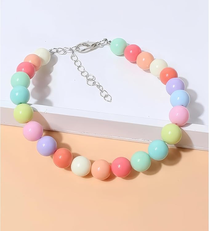 Hosiwei Dog and Cat Rainbow Beads Collar Necklace, Faux Pearls Necklace Pet Jewelry Colorful Candy Colors (Colorful, XL(16.5-22.2lb))
