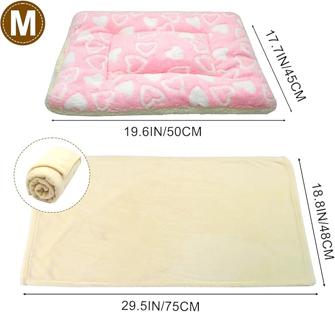 Cat Dog Bed Mat & Blanket, Reversible Pets Crate Pad Bed Mat and Ultra Soft Warm Fleece Calming Blanket for Small Puppy Kitty, Washable