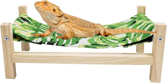 Bearded Dragon Bed, Wooden Reptile Sleeping Hammock, Bearded Dragon Tank Accessories, Habitat Accessories for Leopard Gecko Snake Lizard or Other Small Animal (Green 1, Large)