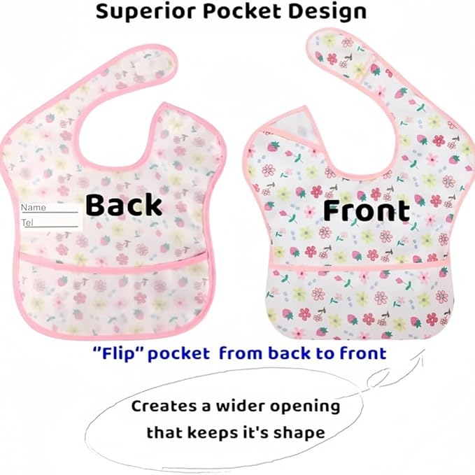 Baby bibs Waterproof Toddler bib - Feeding bib with Pocket for Infant Boy Girl Washable 6-36M