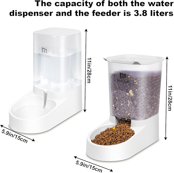 Marchul Dog Feeder, Gravity Cat Feeder and Water Dispenser Set, Automatic Pet Food Bowl and Waterer Large Capacity for Small Medium Pets Puppy Kitten Rabbit, 1 Gallon