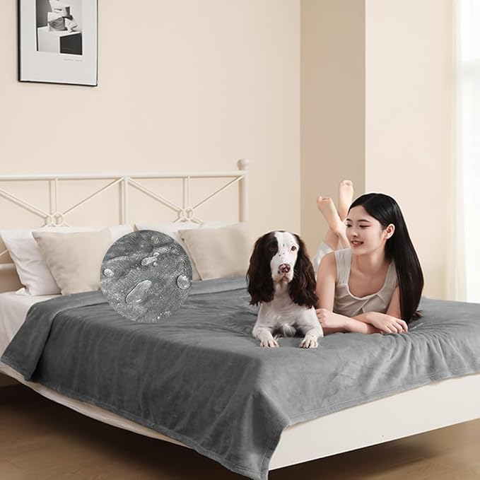 DUJUIKE Waterproof Bed Blanket, Waterproof Pet Blanket, Double-Sided Flannel Waterproof Leak-Proof Spill-Proof Cover Blanket for Dogs and Cats, Home Protection Cover, Camping and Travel(30"×40", Grey)