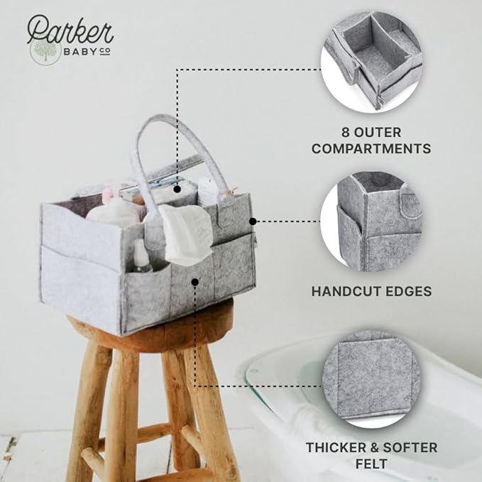 Parker Baby Co. Diaper Caddy - Nursery Storage Bin and Car Organizer for Diapers and Baby Wipes - Gray, Large