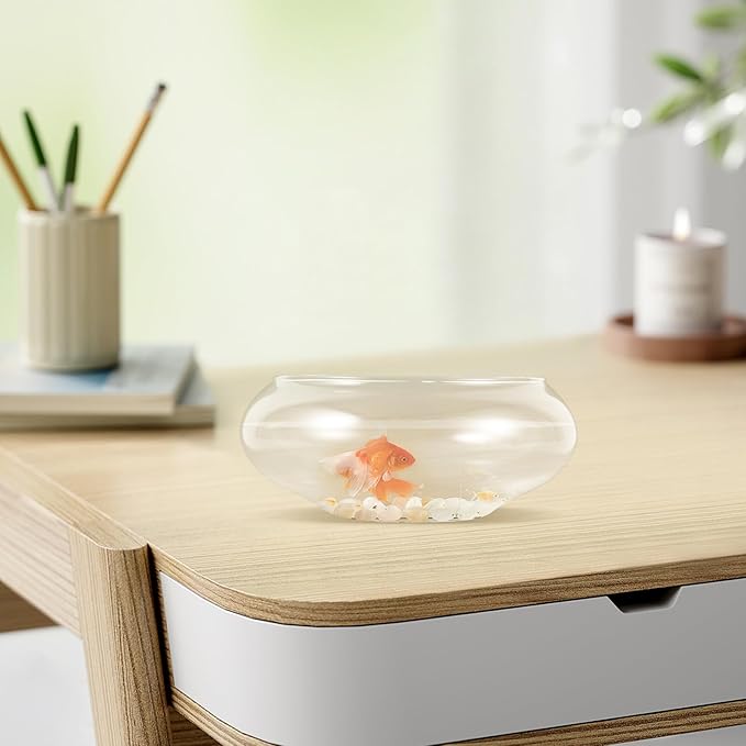 Happyyami Glass Fish Bowl Flower Glass Vase Bowl Clear Wide Mouth Round Vase Terrarium Air Plant Hydroponic Succulent Planter Floral Container Vase for Home Office Wedding S