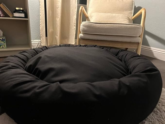 Organic Cotton Canvas Dog Bed: Removable Cover, Natural Fill - Made in USA (Black, XX Large 50" x 8" inches)
