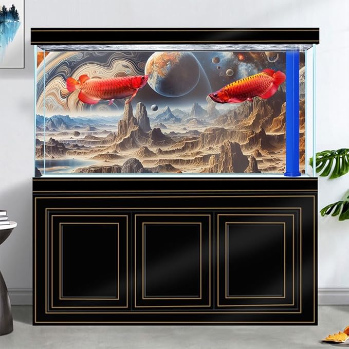 36X20IN Cosmic Spaceterrarium Background, Cool Parallel Space Themed Aquarium Reptile Habitat Background, Aquarium Background with 10EVA Double-Sided Tape