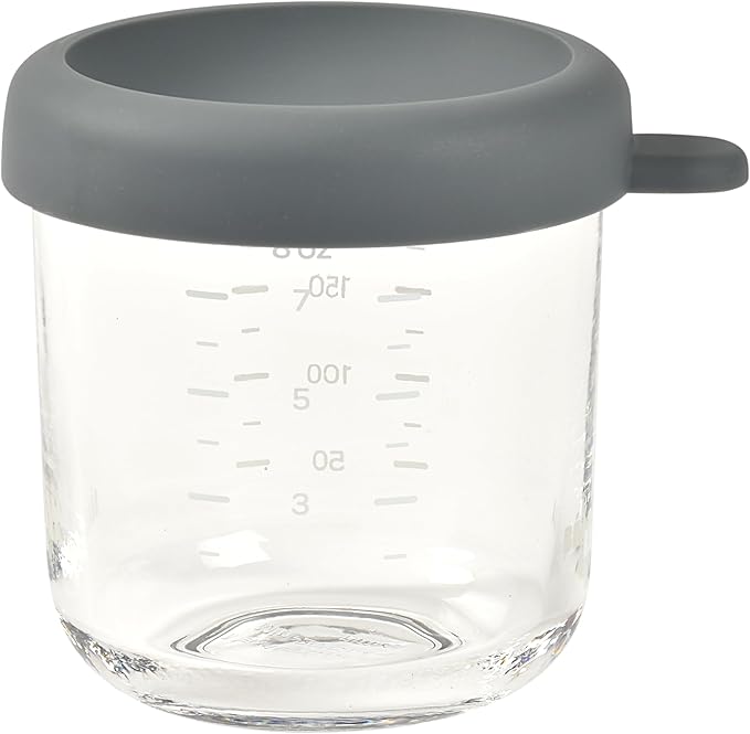 BEABA 8 oz Glass Baby Food Jars with Soft Silicone Air Tight Lids, Glass Storage Containers with Lids, Microwave and Freezer Safe Containers, Mineral