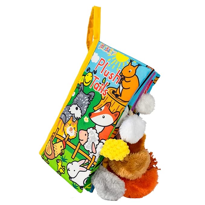 Jollybaby Baby Cloth Books, Touch & Feel Crinkle Soft Books, for Infants Babies, Toddler Early Educational Interactive Stroller Toys, Baby Girl & Boy Gift(Plush Tails)