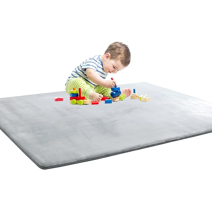 BALAPET Thick Memory Foam 74x50 Play Mat for Playpen, Super Soft Velvet Portable Baby Playpen Mat for Kids Toddler Crawling and Play, Non-Slip Bottom Playmat, Grey