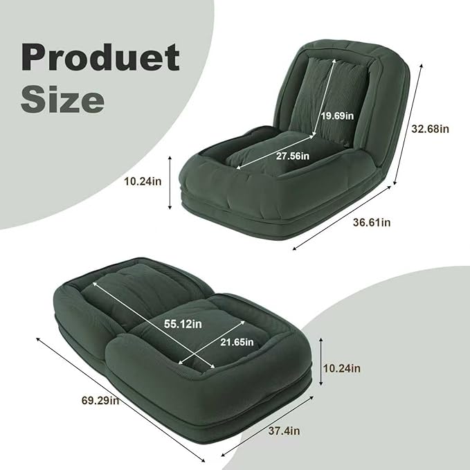 Oversized Human Dog Bed for Adult, Foldable Giant Human Pet Bed with 2 Soft Pillows, Large Sized Dog Sofa with 5 Adjustable Position for Humans, Metal Frame & Corduroy (Green)