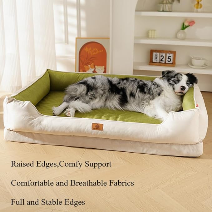 Large Dog Bed with Removable Washable Cover & Bolsters - Waterproof, Non-Slip Pet Sofa for Big Dogs(Yellow,24 * 18 * 8in)