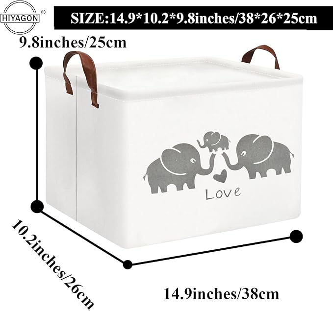 HIYAGON Baby Basket - Cute Elephant Toy Storage Bin Organizer Box Gift Basket for Boys and Girls (Love Elephants)