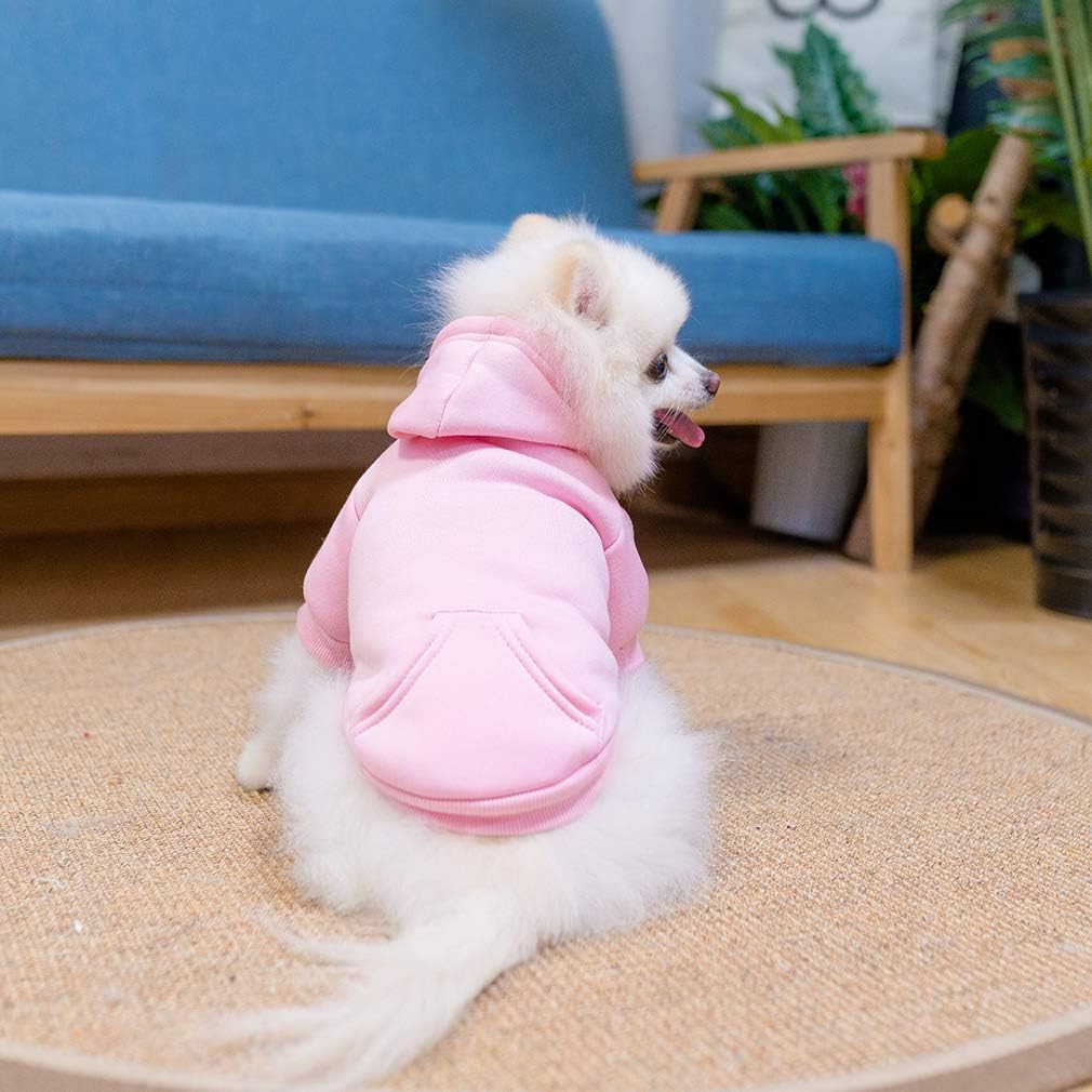 KOOLTAIL Basic Dog Hoodie - Soft and Warm Dog Hoodie Sweater with Leash Hole and Pocket, Dog Winter Coat, Cold Weather Clothes Sweatshirt for Small Medium Large Dogs Puppy Cat Boys Girls Pink S