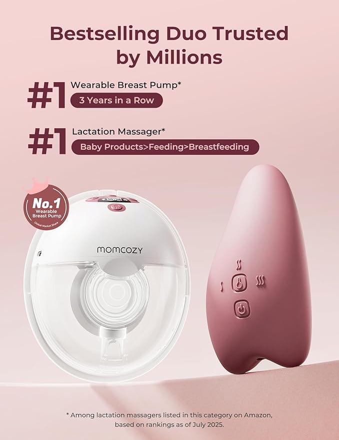 Momcozy M5 Breast Pump & A1 Lactation Massager Combo -Wearable Breast Pump with Double-Sealed Flange (3 Modes/9 Levels) + 2-in-1 Lactation Massager (Heat & Vibration) for Clogged Ducts & Milk Flow