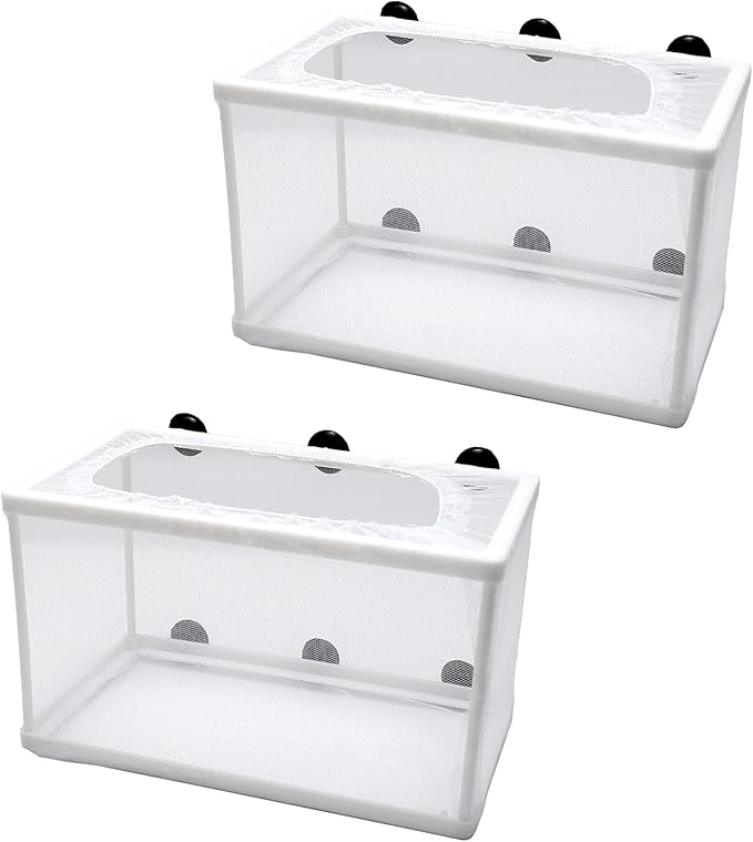 Anxingo 2 Pack Fish Tank Breeder Net,Fish Isolation Breeding Hatching Box, Plastic Frame Hatching Box Separation Net Breeding Box with Suction Cup for Aquarium