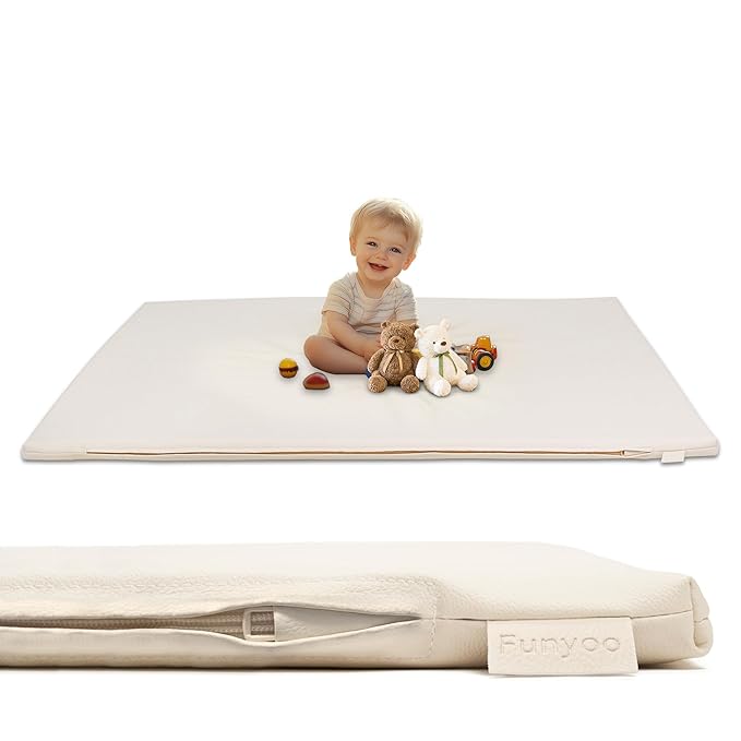 Padded 48" ×48" Baby Play Mat for Playpens, 1.3" Thick Foam Mat with Soft Vegan Leather, Baby Tummy Time Playmat for Floor, Fits 50" x50" Playpens