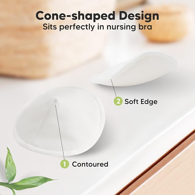 Organic Nursing Pads - 14 Washable Viscose Derived from Bamboo Breastfeeding Pads, Wash Bag, Reusable Breast Pads for Breastfeeding, Nipple Pads for Breastfeeding Essentials(Soft White, M 3.9")