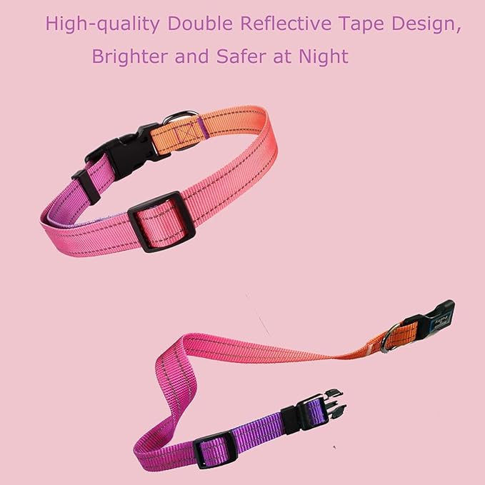 Roses&Poetry Reflective Dog Collar with Gradient Mistyrose, Adjustable Durable Pet Collars for Small Medium Large Dogs (Mistyrose-M)
