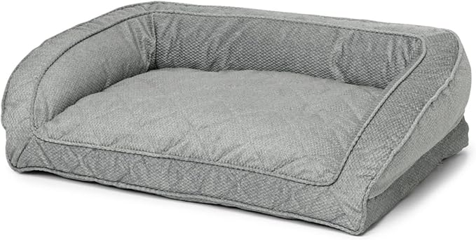 Orvis ComfortFill-Eco Bolster Dog Bed - Plush Rectangular Dog Beds with Three-Sided Bolster for Leaning, Grey Tweed - XL