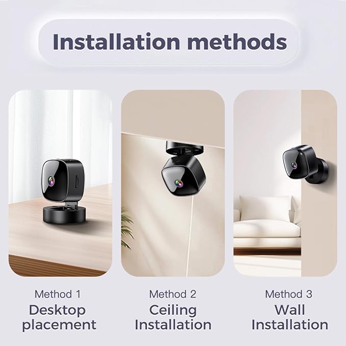 Yunir Small Camera, Security Camera Indoor with Night Vision, 360 WiFi Cameras for Home Security, Pet Dog Baby with Phone App, Motion Detection
