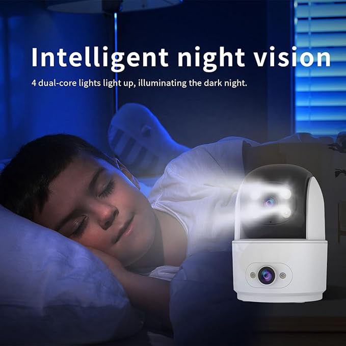Yinhing 3MP Dual Lens Indoor Security Camera, AI Human Detection Auto Tracking 2.4GHz WiFi Pet Camera with Two Way Audio Color Night, for Home Baby Monitoring (US Plug)