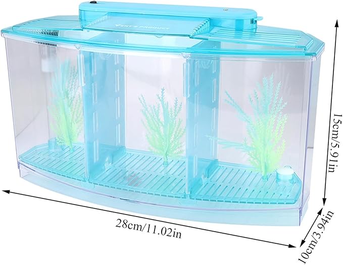 Yctze LED Acrylic Aquarium Breeding Box and Kit - Ideal for Betta Fish, Dual and Mini Aquarium Environment (Blue)