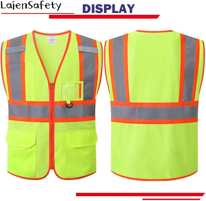 Reflective Safety Vest for Men Women with Multiple Pockets Class 2 High Visibility Mesh Vest Hi Vis Construction Work Vest,Meets ANSI/ISEA Standards(EK1-178-Yellow-3XL)