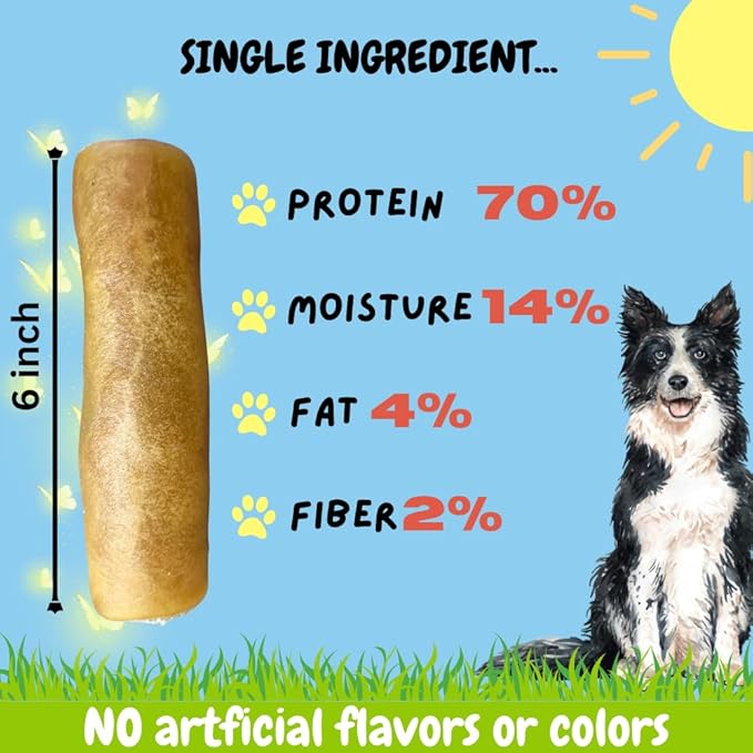 BULLYSTICKS & MORE 6 Inch Beef Collagen Rolls for Dogs (Extra Thick - 4 Count) - Bones for Dogs - Dog Parents Choice - No Hide Beef Cheek Rolls