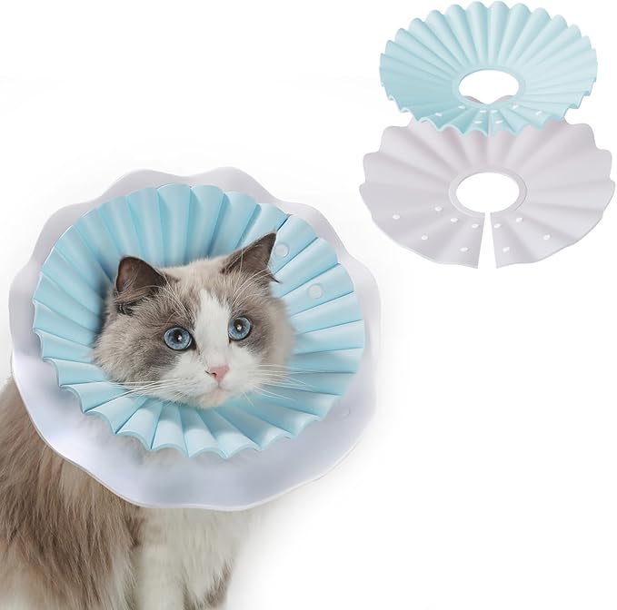 Soft Cat Cone Collar for Cats– Adjustable Lightweight Recovery E-Collar to Stop Licking, Scratching & Biting After Surgery, Comfortable Wound Healing Cone Alternative (Blue, L)