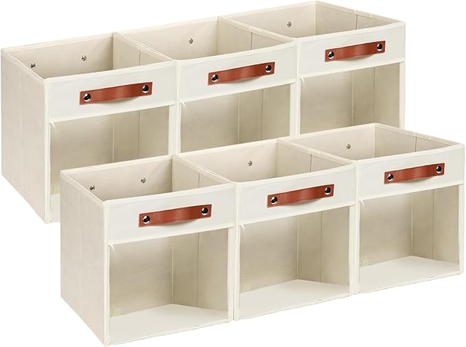HNZIGE 11 x 11 Storage Cubes Bins for Storage Organizer,Shelf Fabric Storage Bin for Cube Organizer, Canvas Cloth Bin,Cubby Decorative Cube Organizer Bin for Cube Storage Blanket Home(Cream 6 PCS)
