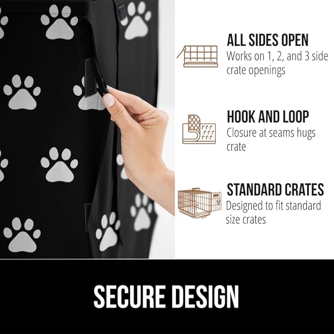 GORILLA GRIP Dog Crate Covers Compatible with Amazon Basics Crates, All Sides Open, Privacy Cover Fits 36" Wire Kennel, Breathable Mesh Windows, Light Reducing Puppy Training Cage Topper, Black Paw
